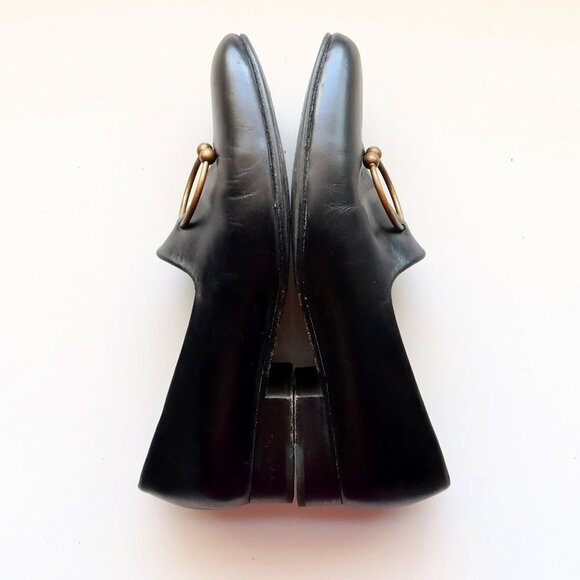 Freda Salvador Black Leather Low Heel Loafers Slip-on Shoes with Ring Detail - Picture 12 of 16